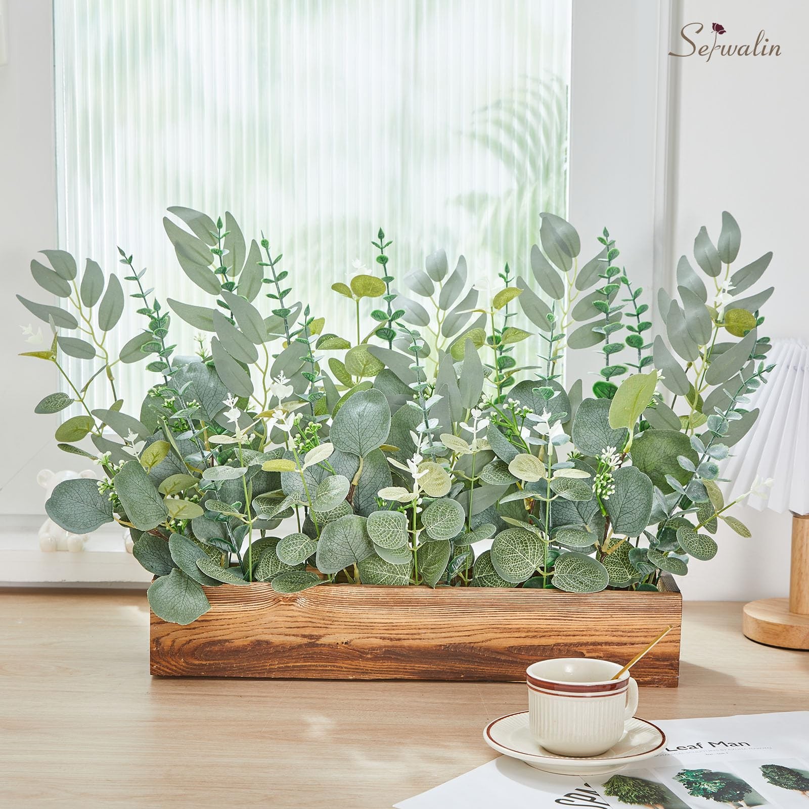 Serwalin 200pcs Artificial Mixed Eucalyptus Leaves Stems Bulk, 4Kinds Silver …