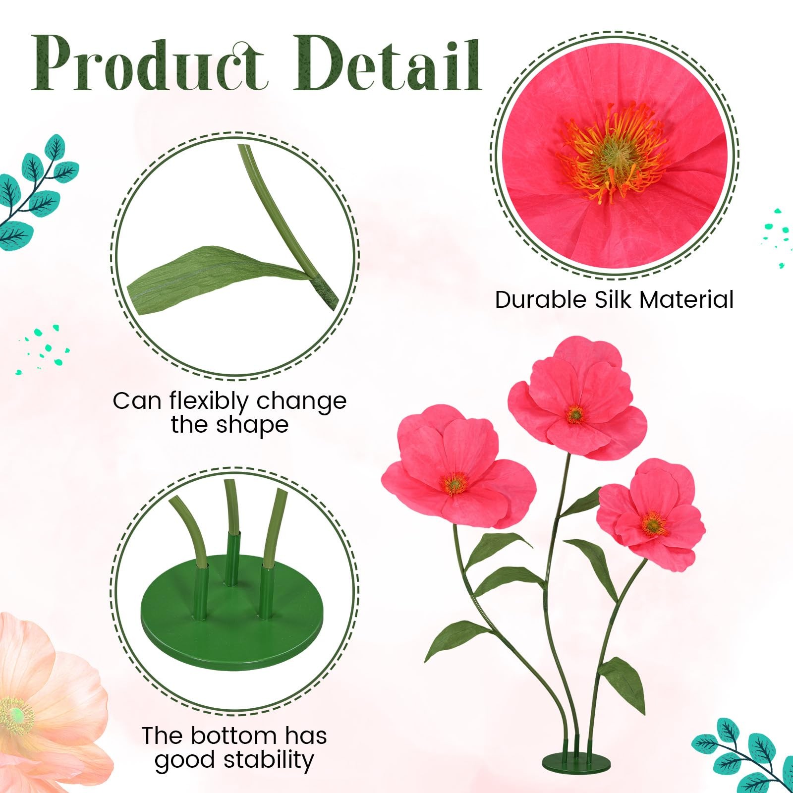 6ft Rose Red Giant Flowers for Decoration with Stand, Large Artificial Poppy,…