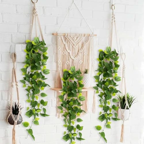 2pcs Artificial Hanging Plants, 3.6FT Fake Hanging Plants, Faux Pothos Vines
