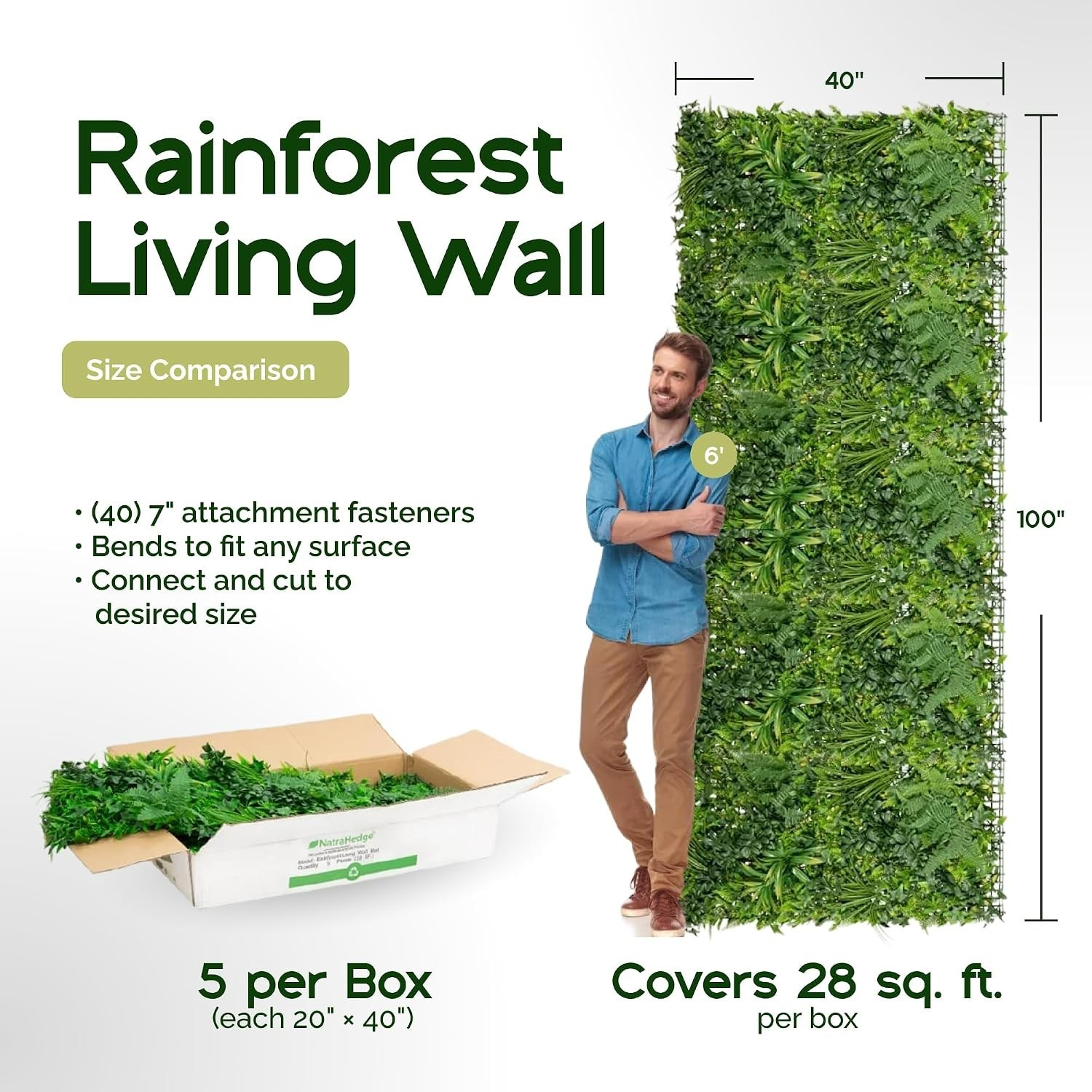 Easy Install 5Pcs 20”x40” Faux Living Wall – Perfect for Privacy & Decor