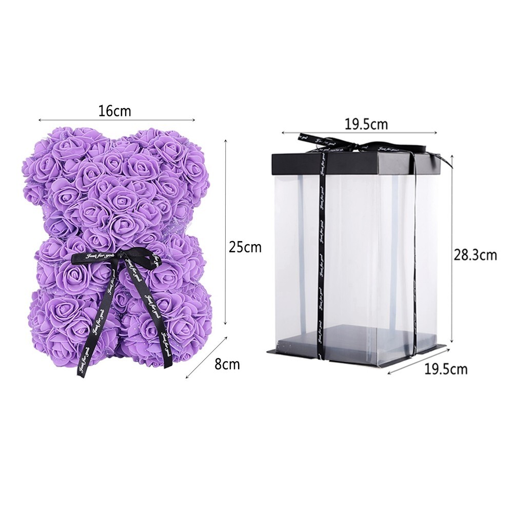 2023 Purple Rose Flower Teddy Bear with Gift Box (25cm) Valentines & Birthday