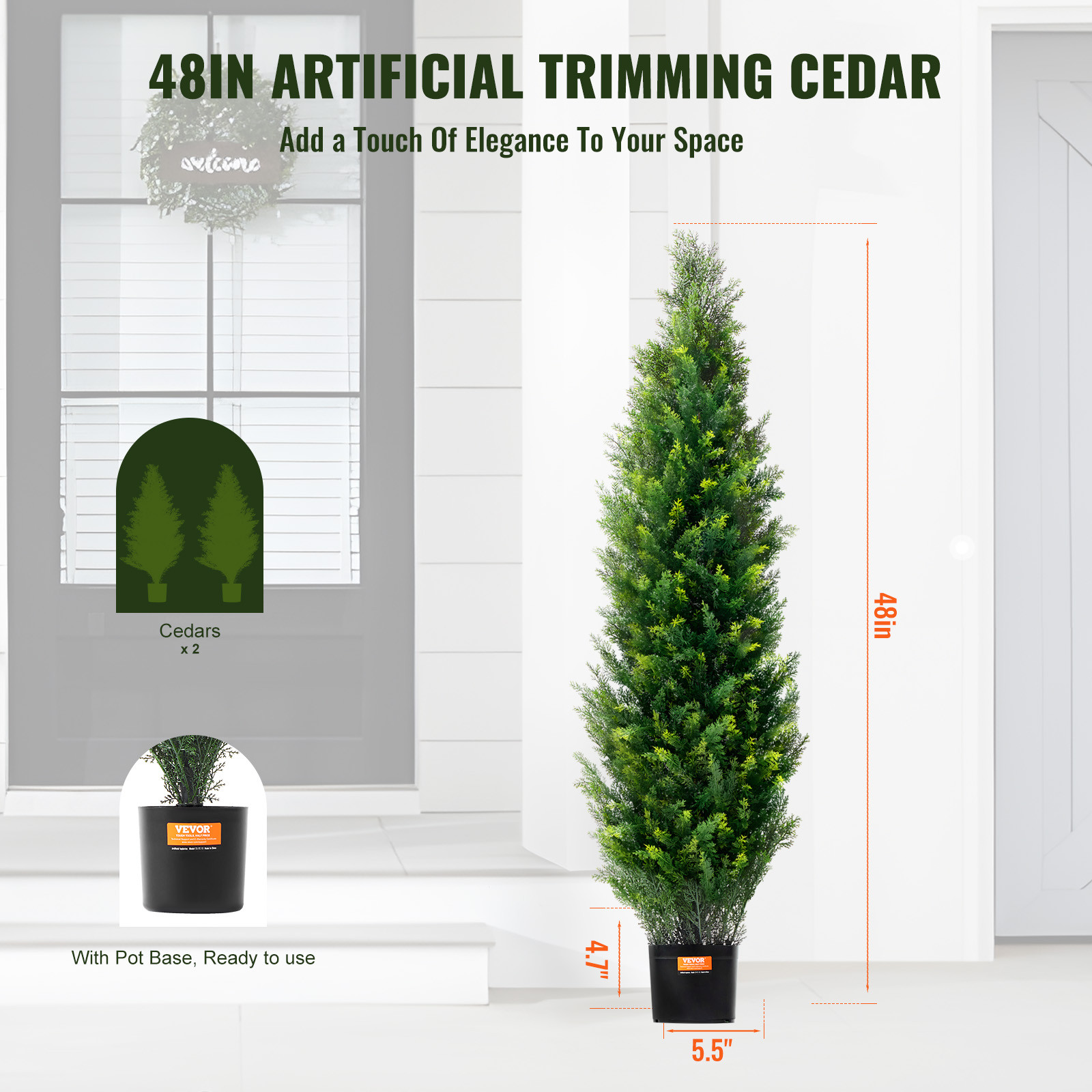 VEVOR 2 Pack 4′ Artificial Cedar Topiary Tree Faux Plant UV Decor In/Outdoor