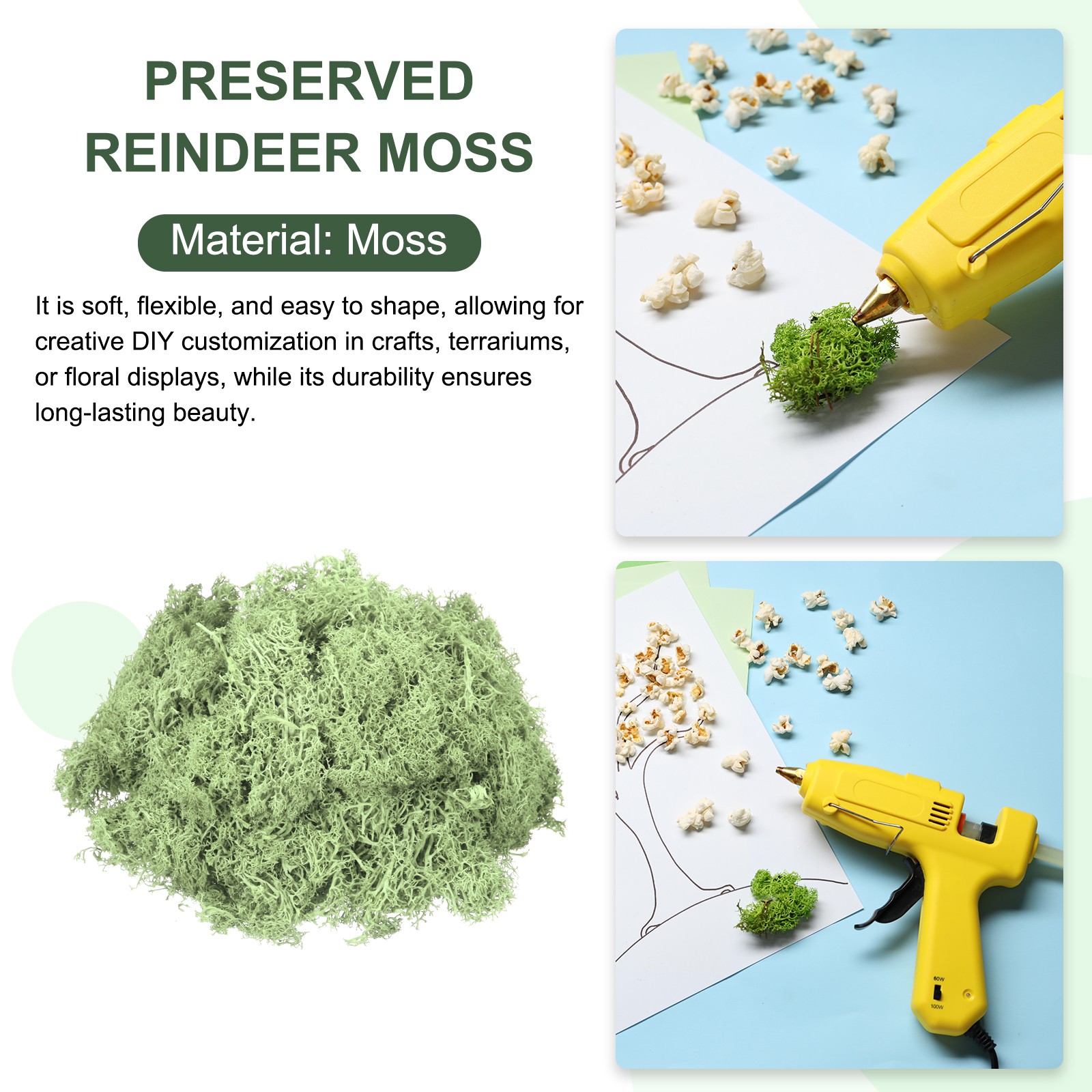 7.4oz Preserved Reindeer Moss, Light Green Decorative Artificial Fake Moss