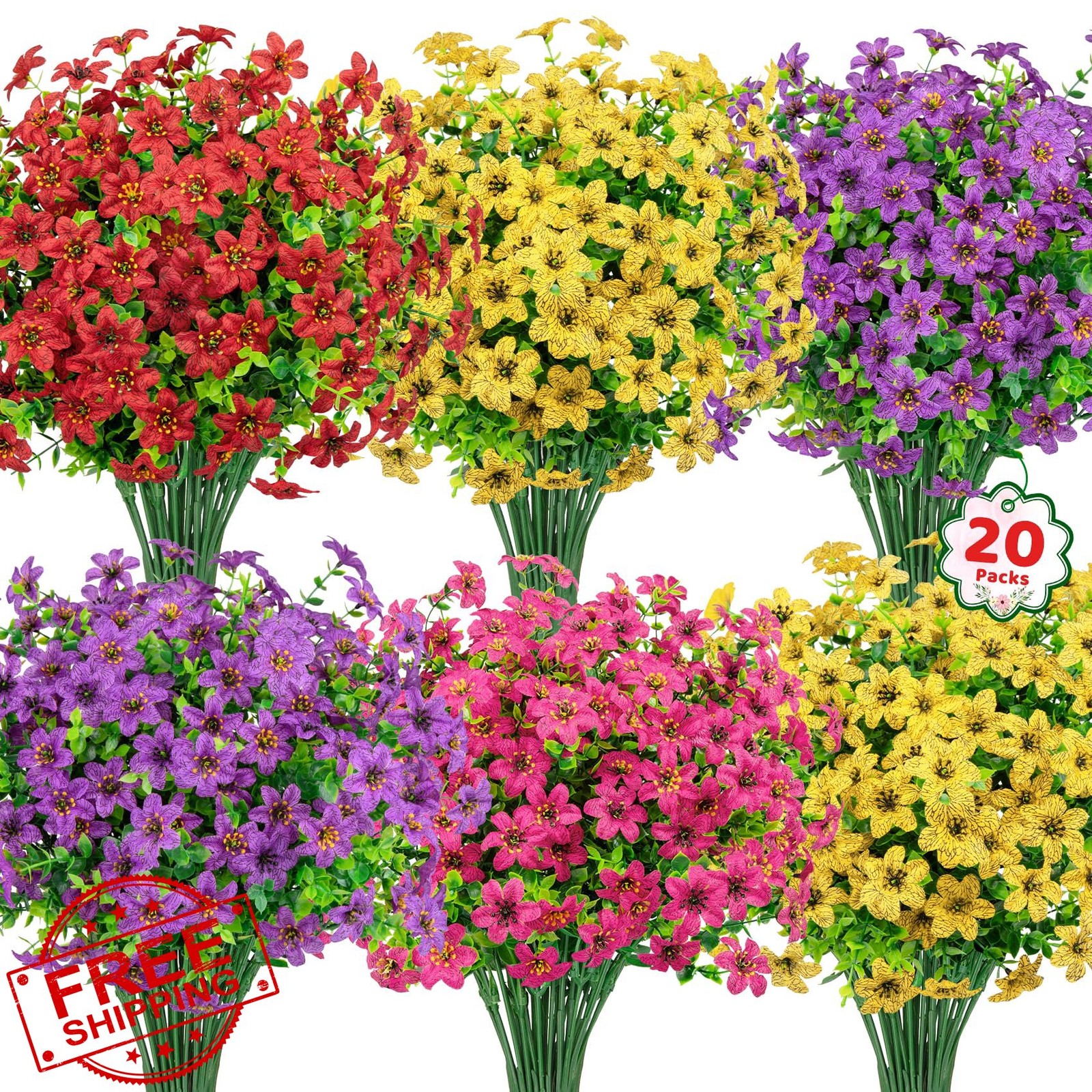 Besteek 20 Bundles Artificial Flowers, Mixed Color, UV Resistant