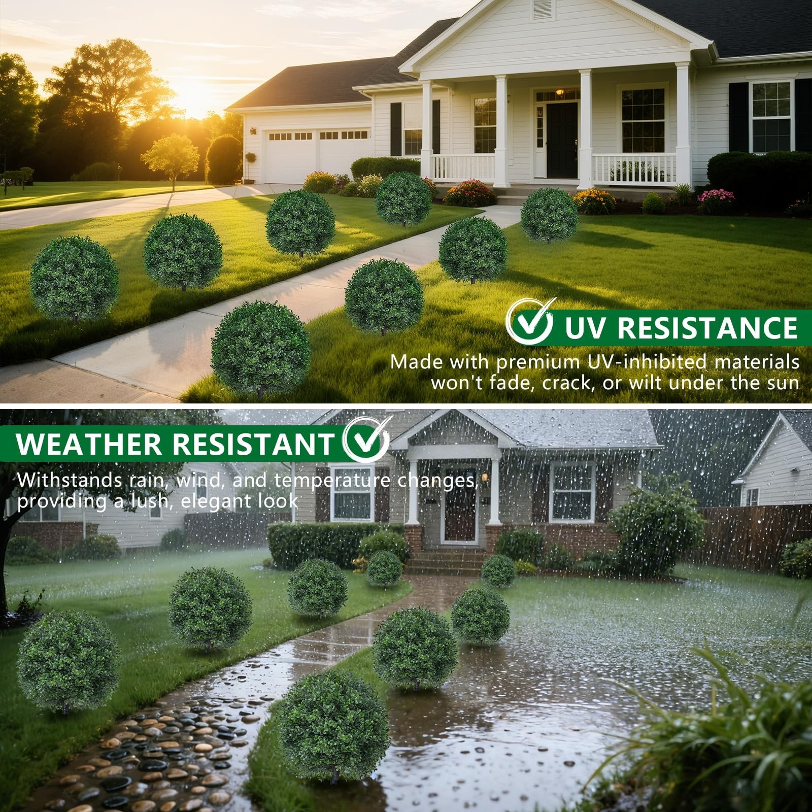 2 Pack Artificial Boxwood Topiary Trees – UV Resistant Faux Pine Shrubs for Indo