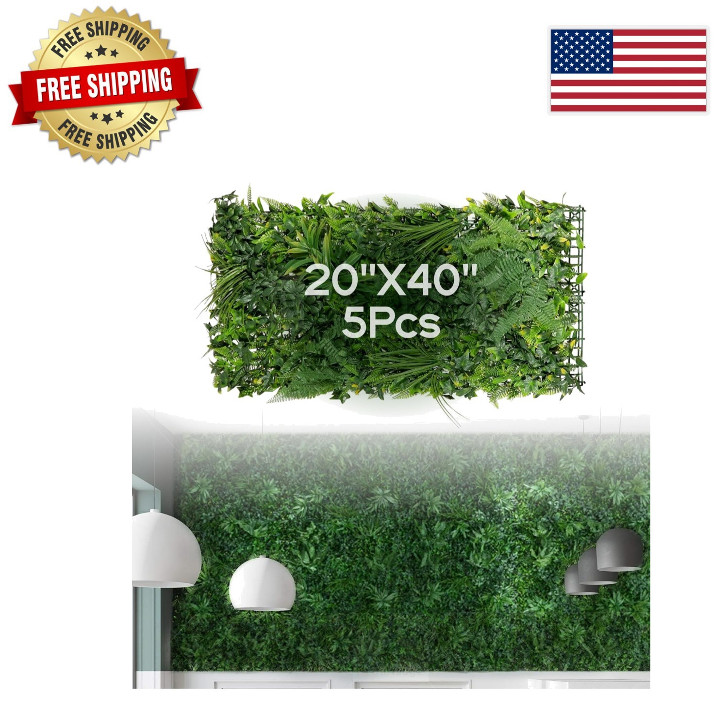 Easy Install 5Pcs 20”x40” Faux Living Wall – Perfect for Privacy & Decor
