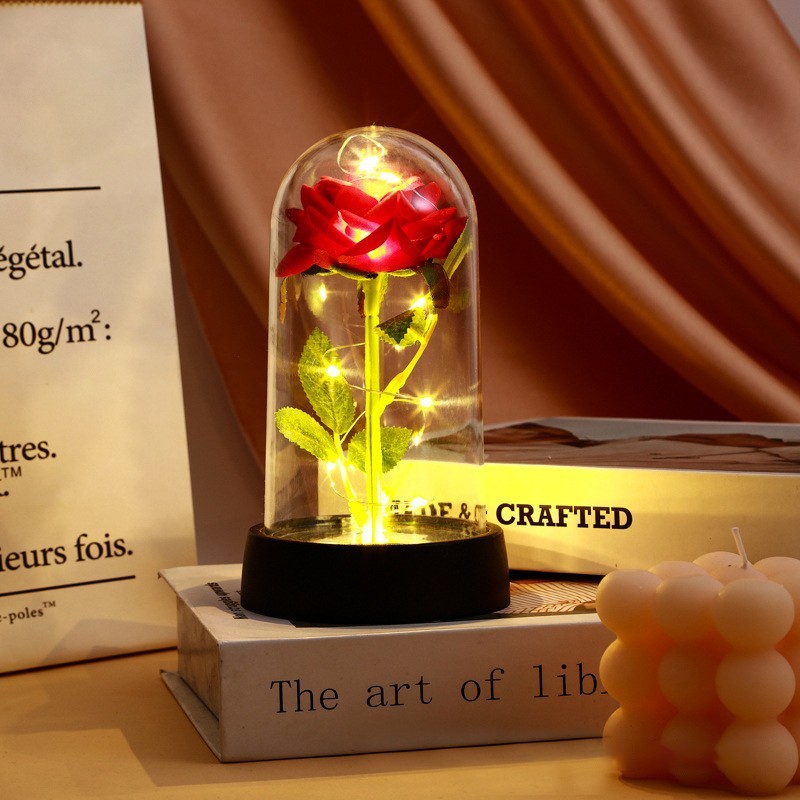 Eternal Rose LED Glass Dome Artificial Flower Romantic Gift for Her Anniversary