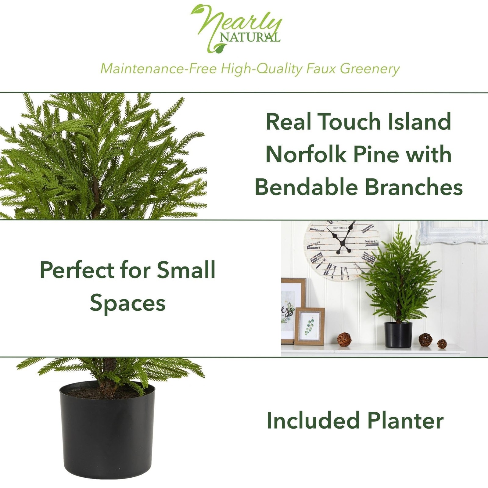 Nearly Natural 2ft. Norfolk Island Pine Look Artificial 2ft, Green