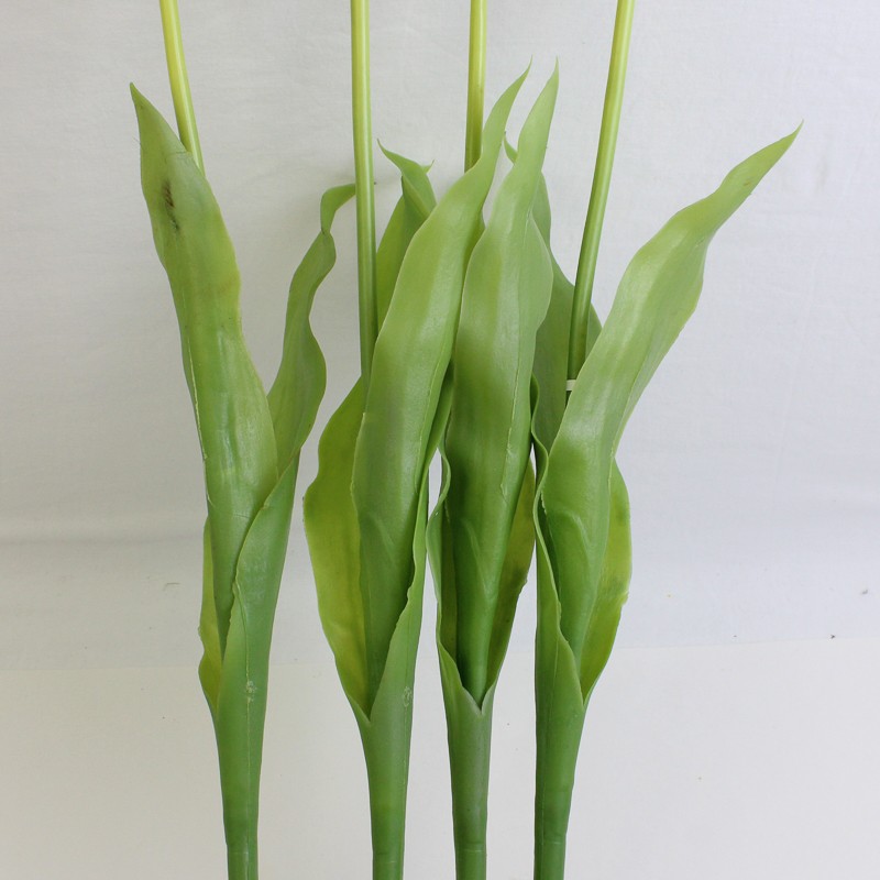 Set of 4 Large Green & White Fake Parrot Tulips 24 Inch Artificial Flowers