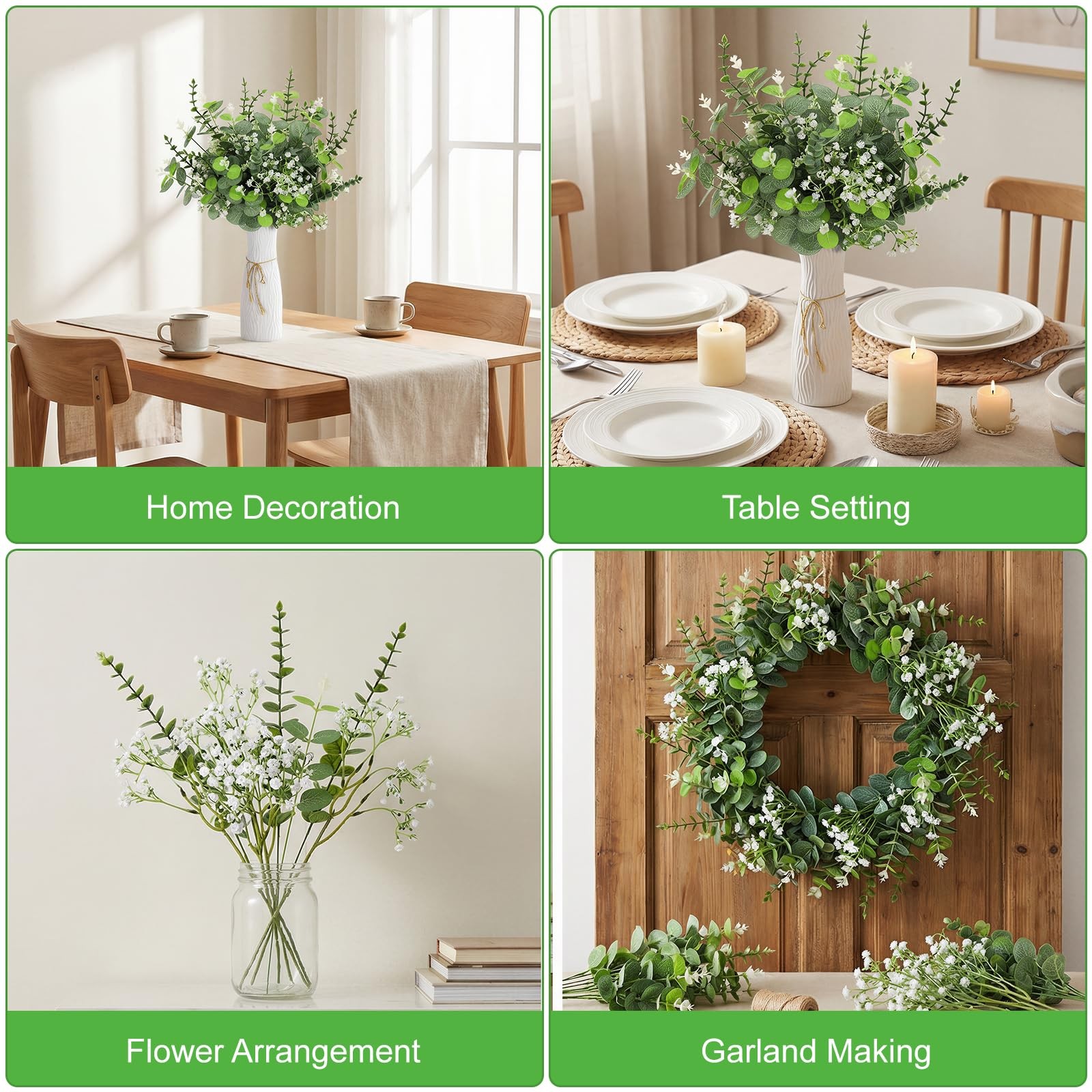 100 Pcs Mixed Artificial Eucalyptus Stems and Babys Breath Artificial Flowers…