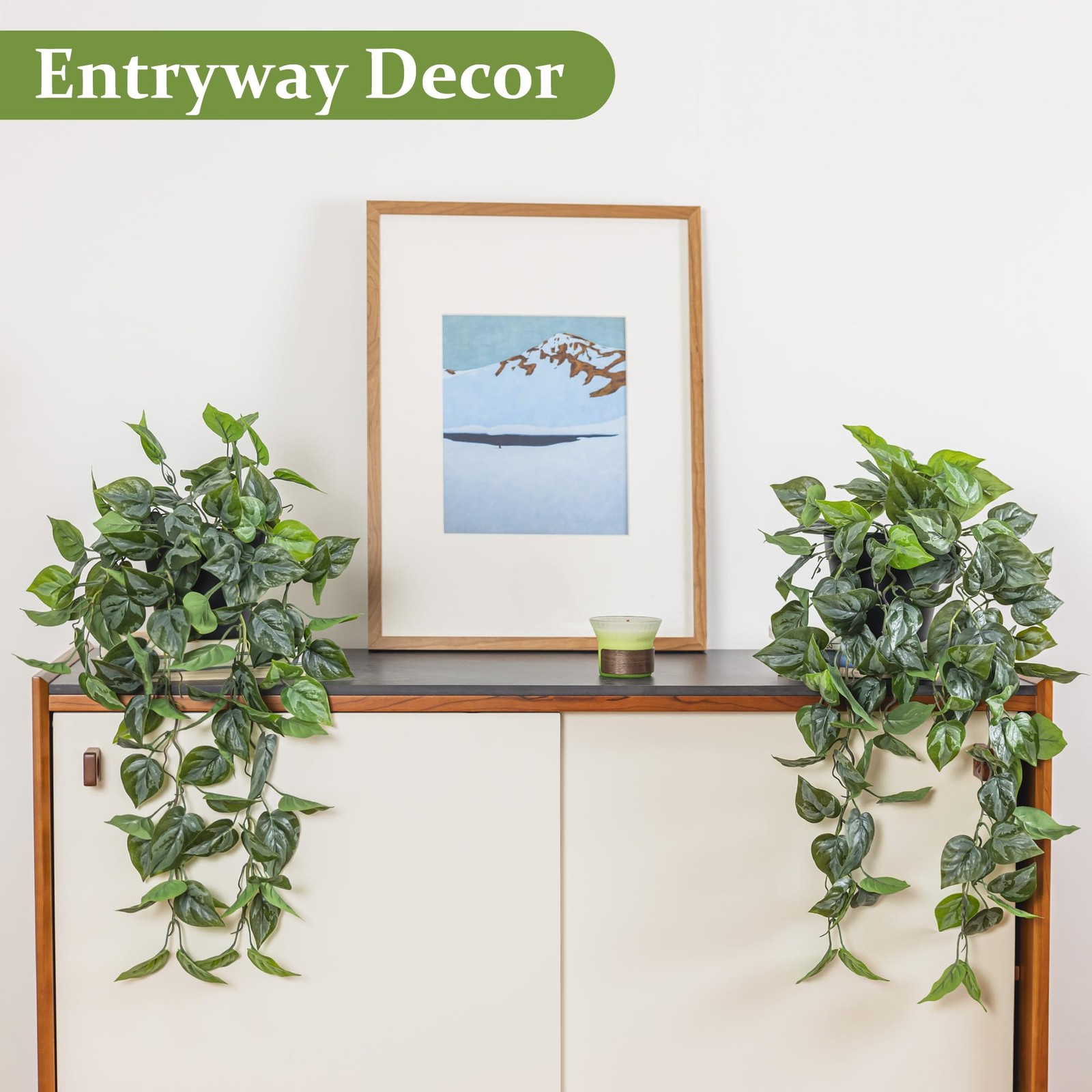 Artificial Pothos Hanging Plant, Fake Pothos with Woven Net, Realistic Faux I…
