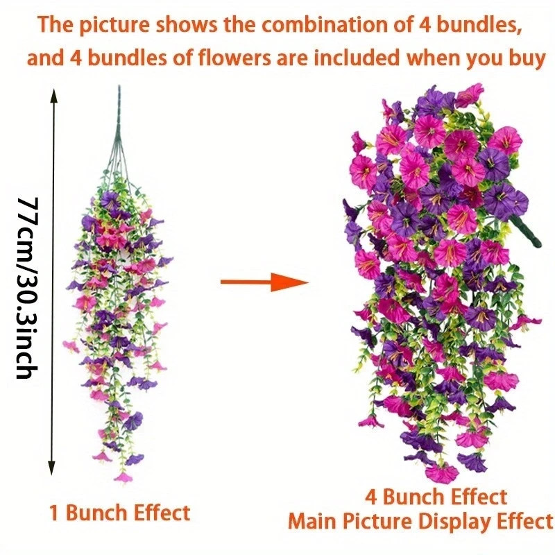 2PCS Artificial Morning Glory Vines UV Resistant Hanging Flowers Outdoor Decor