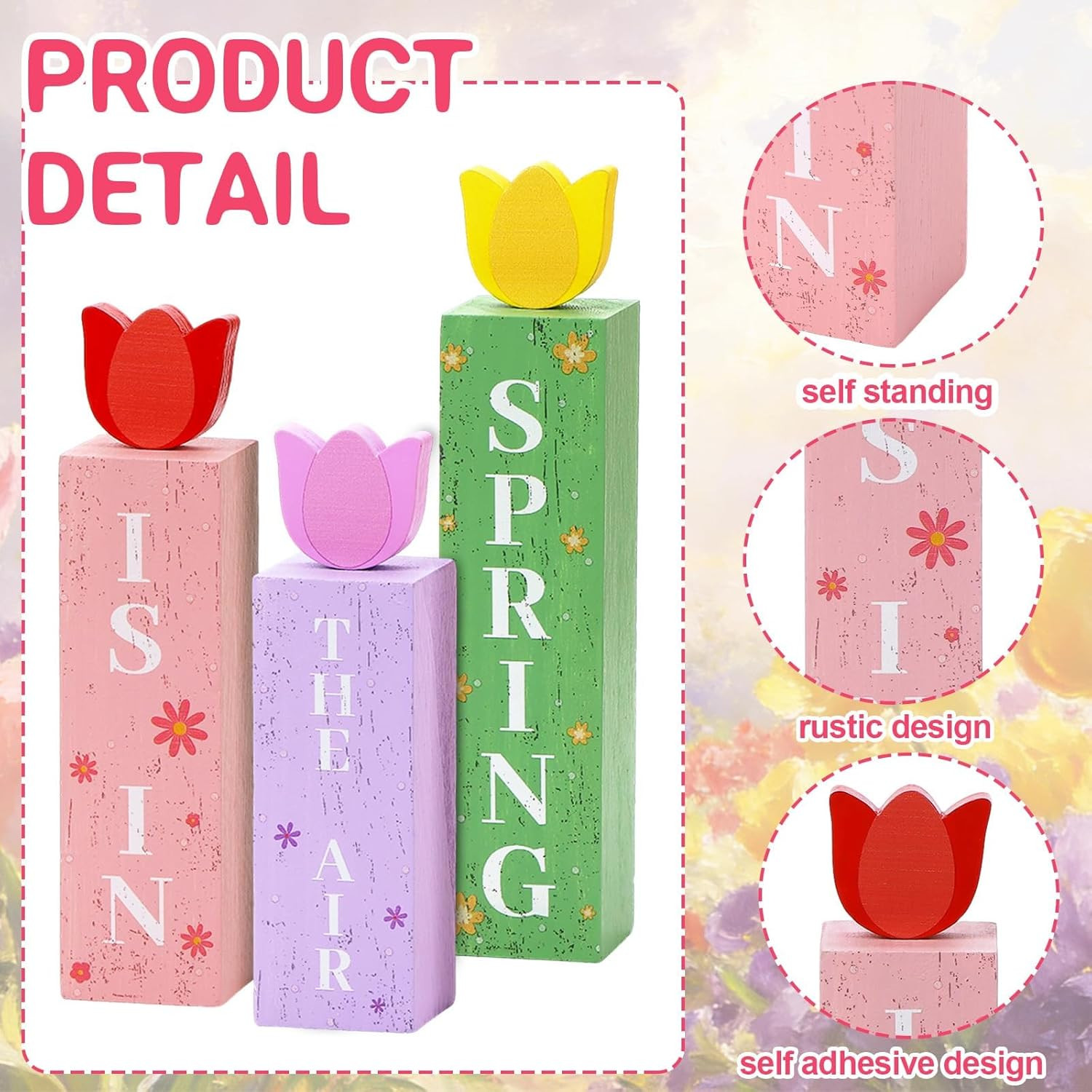 Spring Is In The Air Wooden Sign Set Farmhouse Tiered Tray Decor 3pc