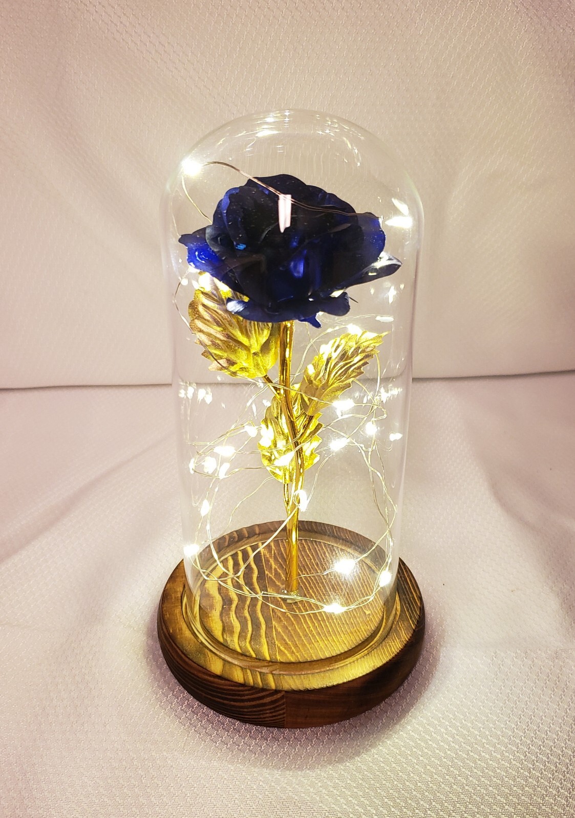 Dark Blue And Gold Forever Rose Led Glass Dome