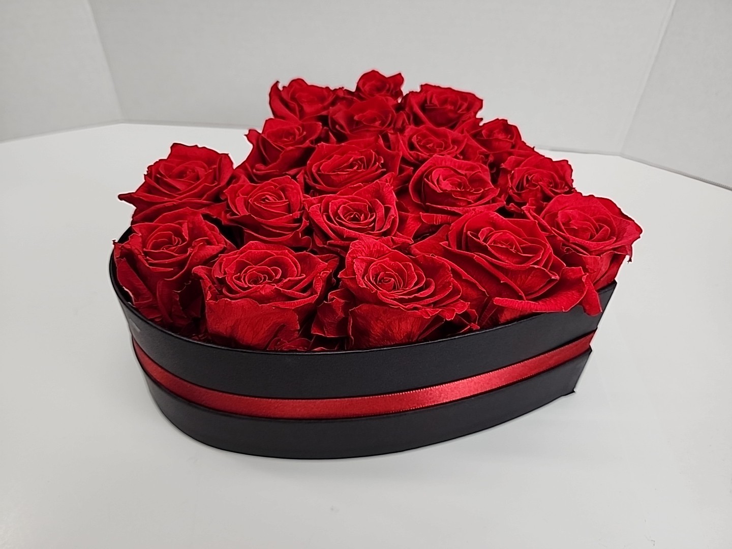 Forever Roses in Luxury Black Box: 18 Real Red Preserved Roses