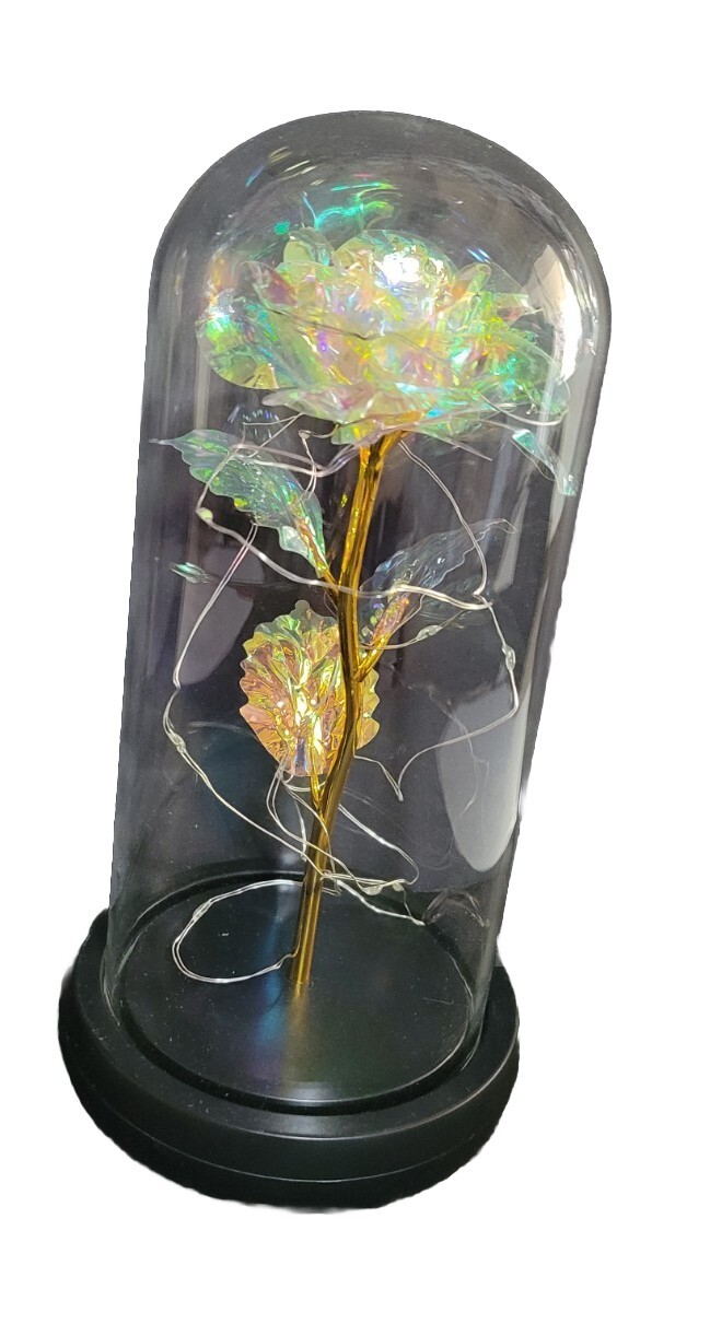 Clear Eternal Rose With LED Lights In 9″ Glass Dome Mothers Valentines Day Gift