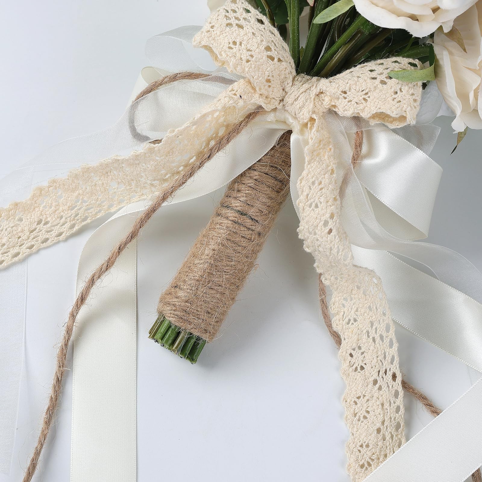 Wedding Bouquets for Bride Bridesmaid,White Champagne Artificial Roses Flower…