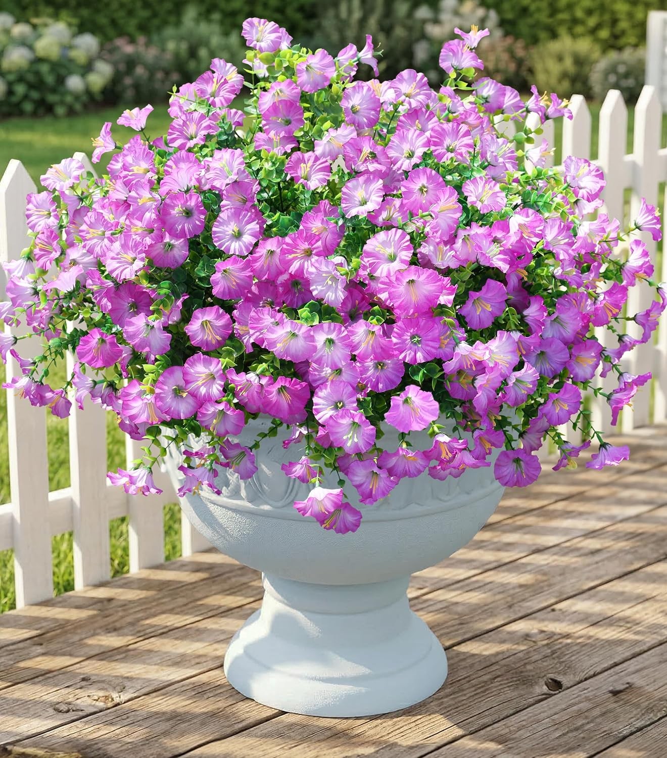 12 Bundles Artificial Morning Glory, Silk Eucalyptus UV Resistant Outdoor Decor