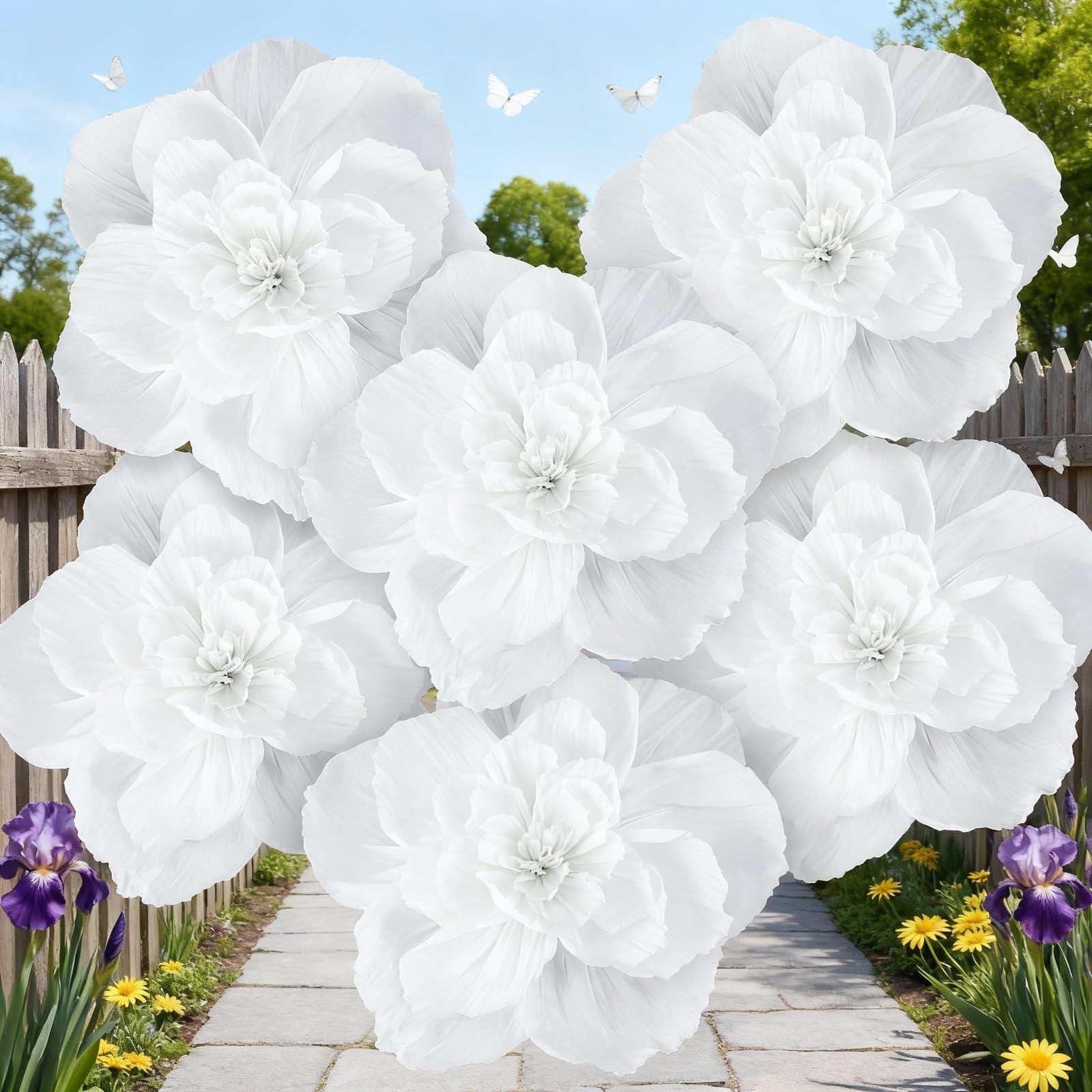 6 Pcs Large Flowers White 24 Inch Giant Big Crepe Flowers Decoration 3D Flora…