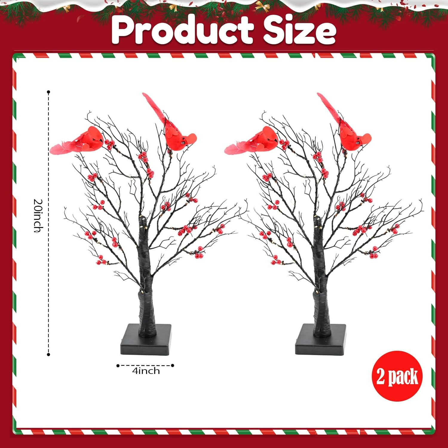 Set of 2 Vintage Glowing Trees with Cardinals, Dual Power Usb/Battery Operate…