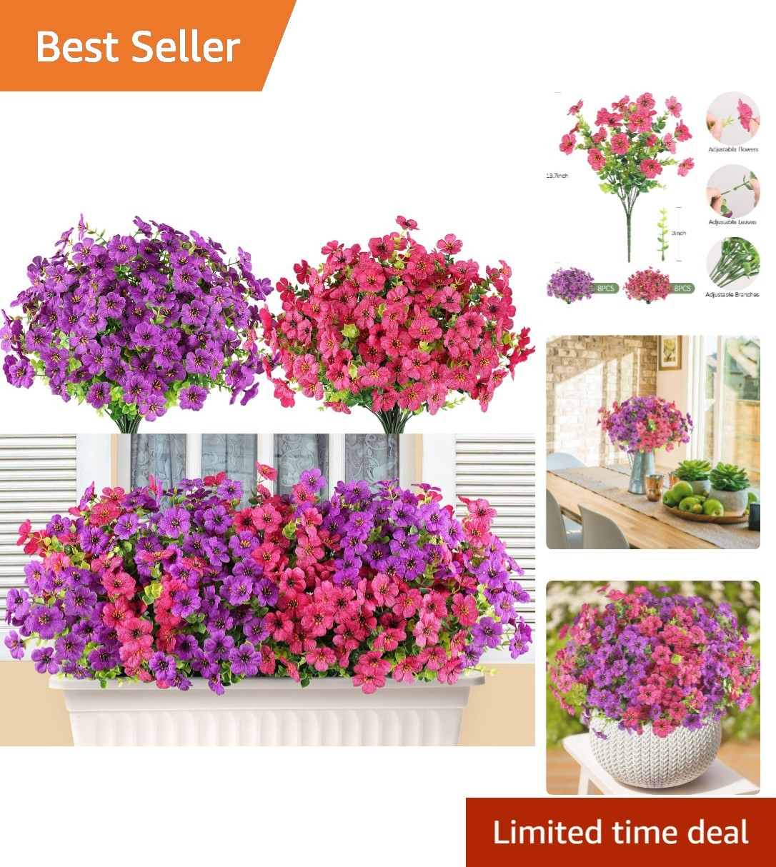 Maintenance-Free Fuchsia Silk Flowers Set – Perfect for -Round Outdoor Decor