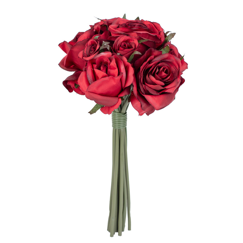 12″ Tall Deep Red Artificial Rose Nosegay Bouquet