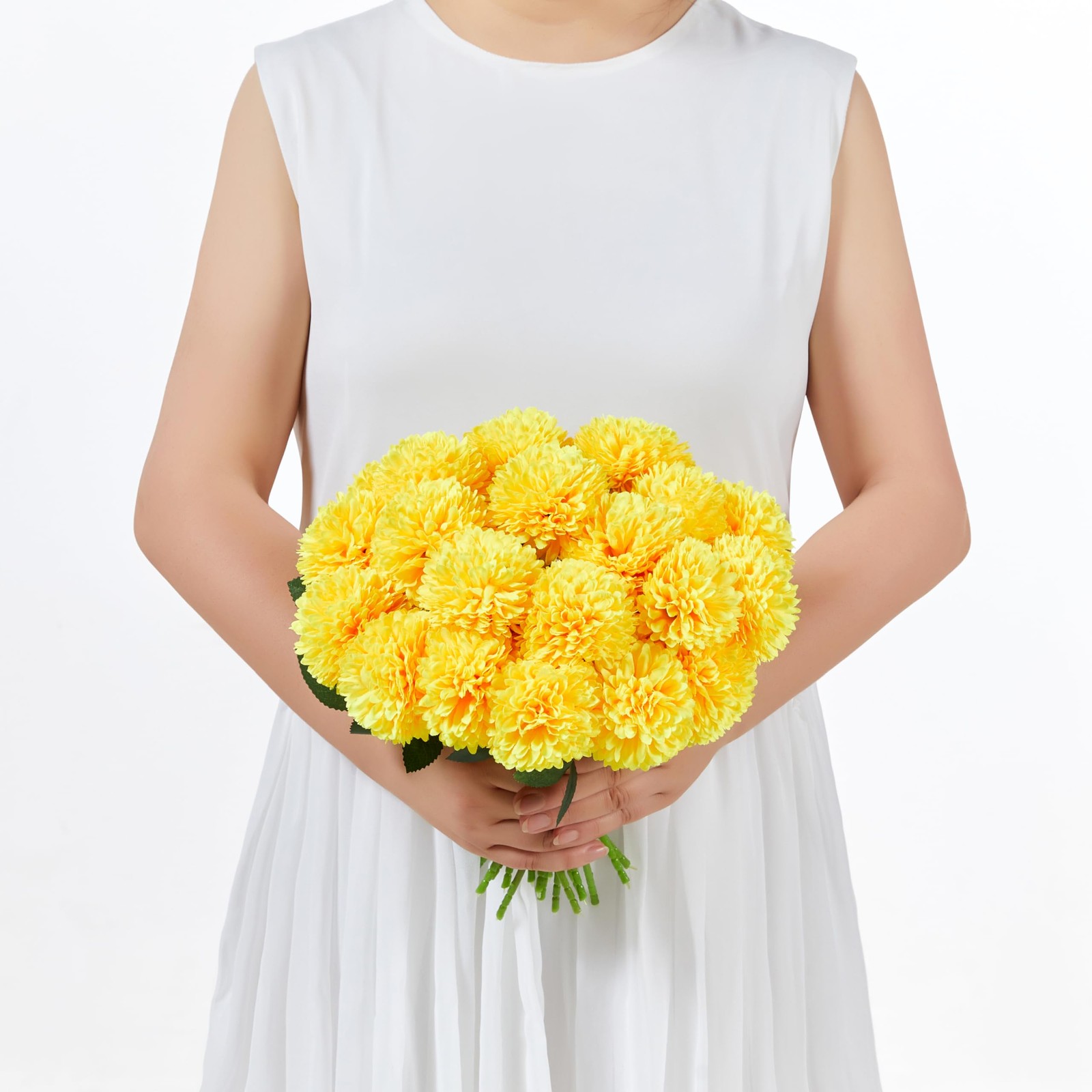 12 Pcs Yellow Artificial Chrysanthemums Flowers Ball Fake Mums Silk Decor