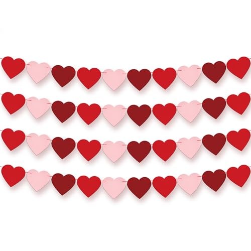 , Felt Heart Garland – Pack of 40, No DIY | Red, Pink Heart Garland for Heart