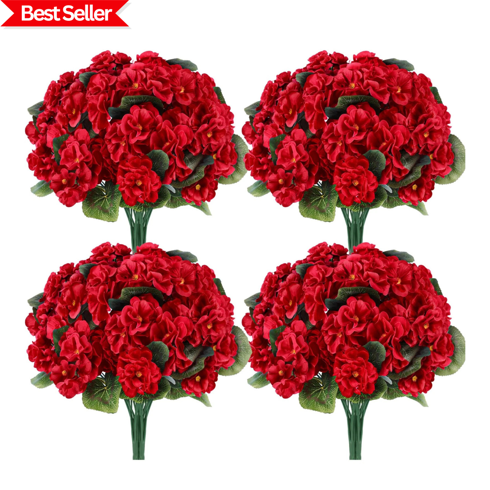 6 Pack Red Artificial Geraniums Flowers for Outdoors UV Resistant Faux Flowers f