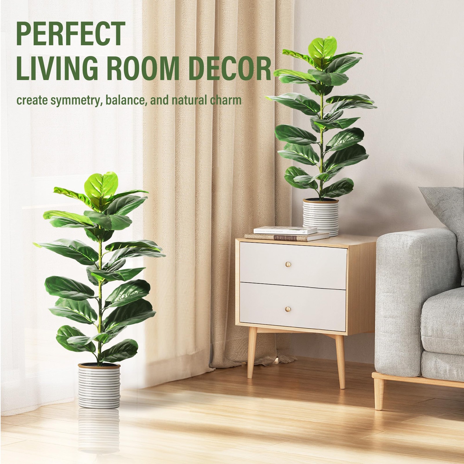 2 Pack Artificial Fiddle Leaf Fig Tree, 30″ Ficus Lyrata Fake Plants with Pot…