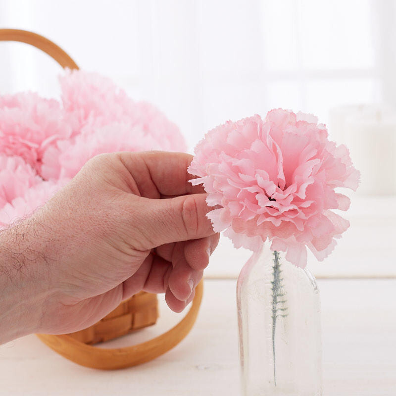 Bulk Case of 100 Large Pink Artificial Carnation 7-1/2″ Picks