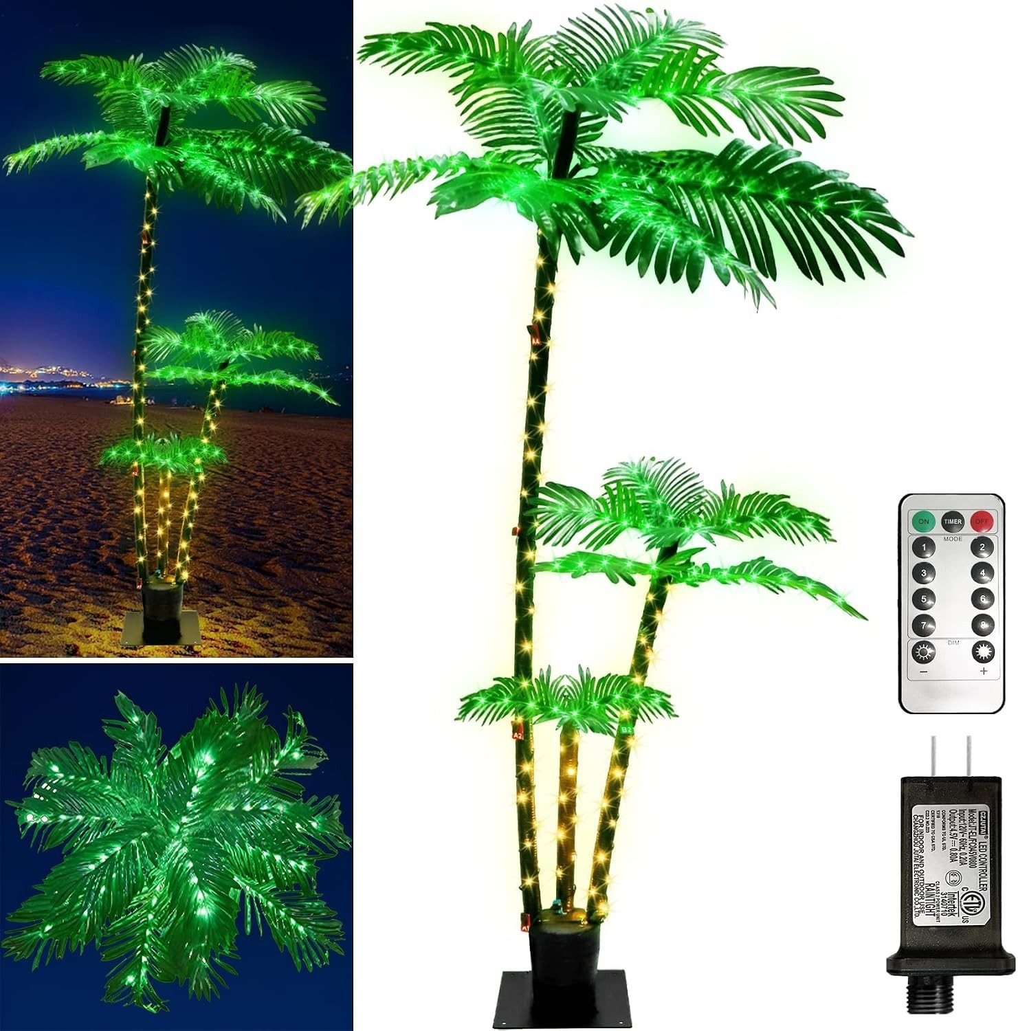 Artificial Lighted Palm Trees for Indoor Decor, 6.3Ft 219 LED Plug in Fake Tree