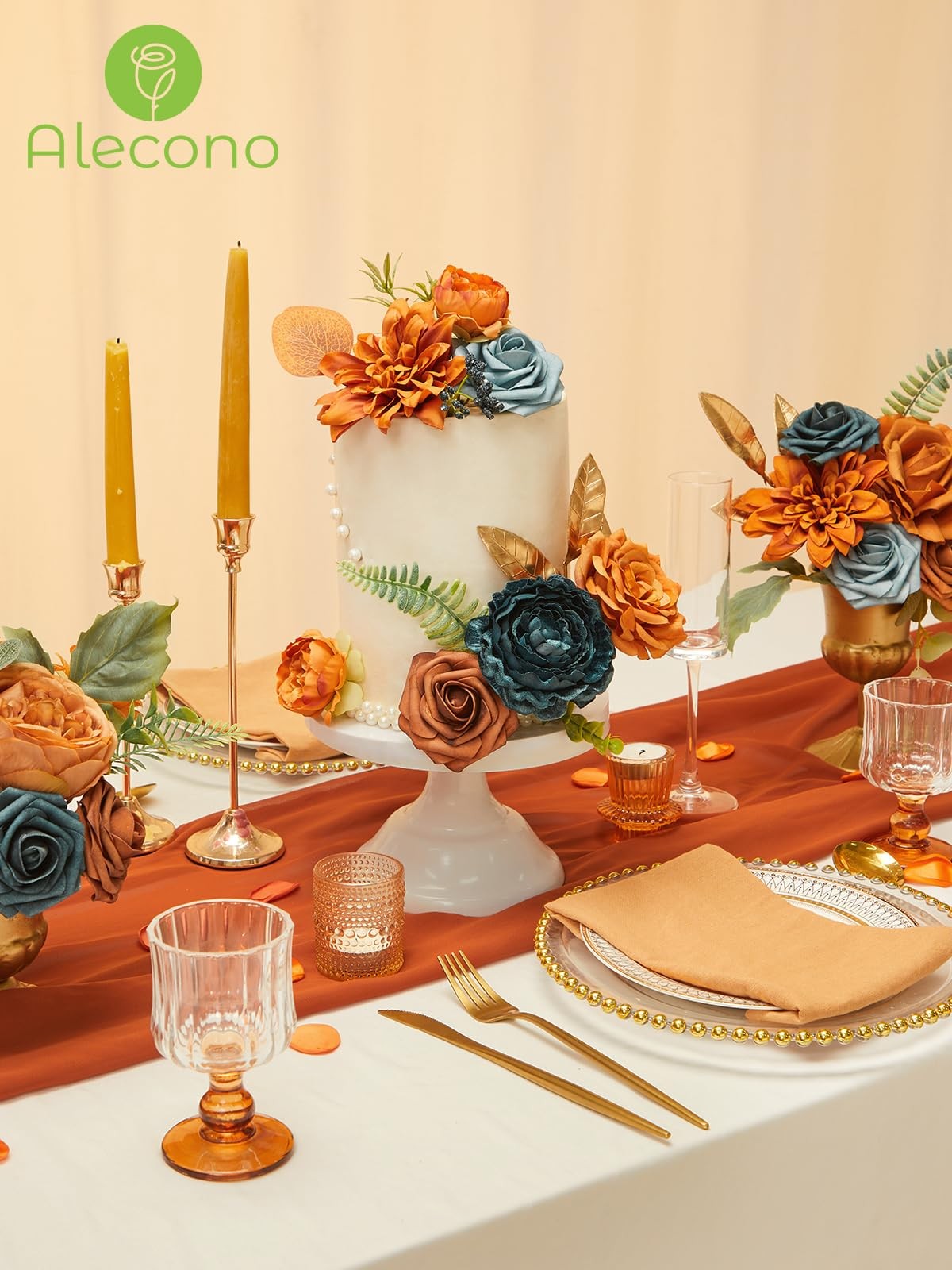 Artificial Orange Fake Flowers Fall Wedding Bouquets Table Centerpiece Decor