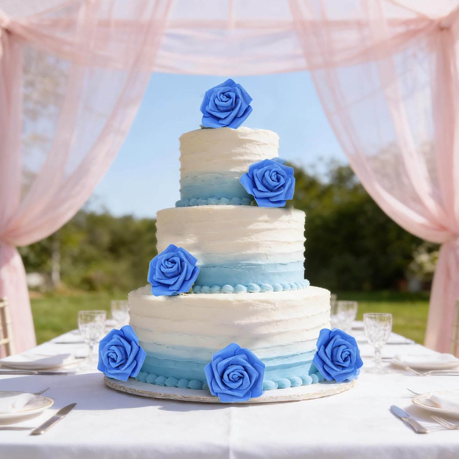 50 PCS Dark Blue Foam Rose Stemless Artificial Flower Head Bulk 2.75in Mini Fake