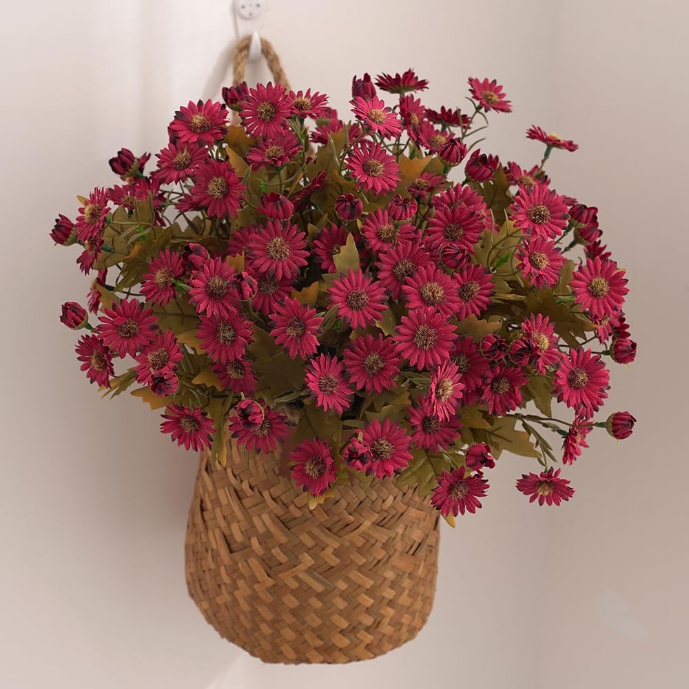 5 PCS Rose Red Artificial Daisy Flowers Bouquets 100 Silk Flowers for Home