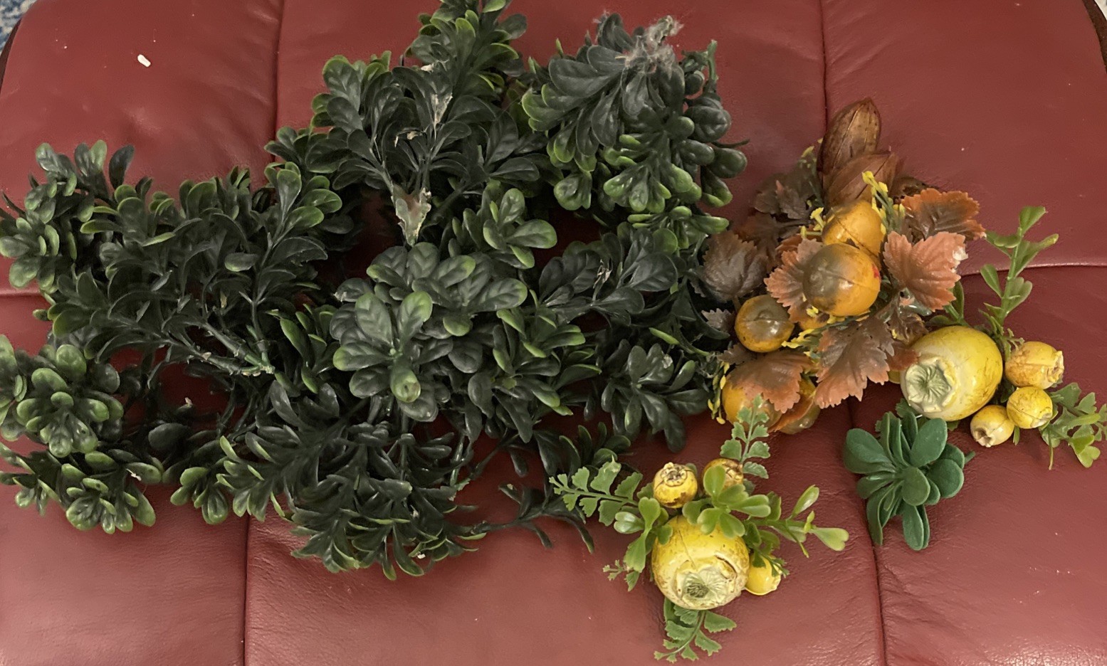Vintage Plastic MCM Faux Greenery Retro Crafts Acorn Nuts Fruit Leaves 28 Piece