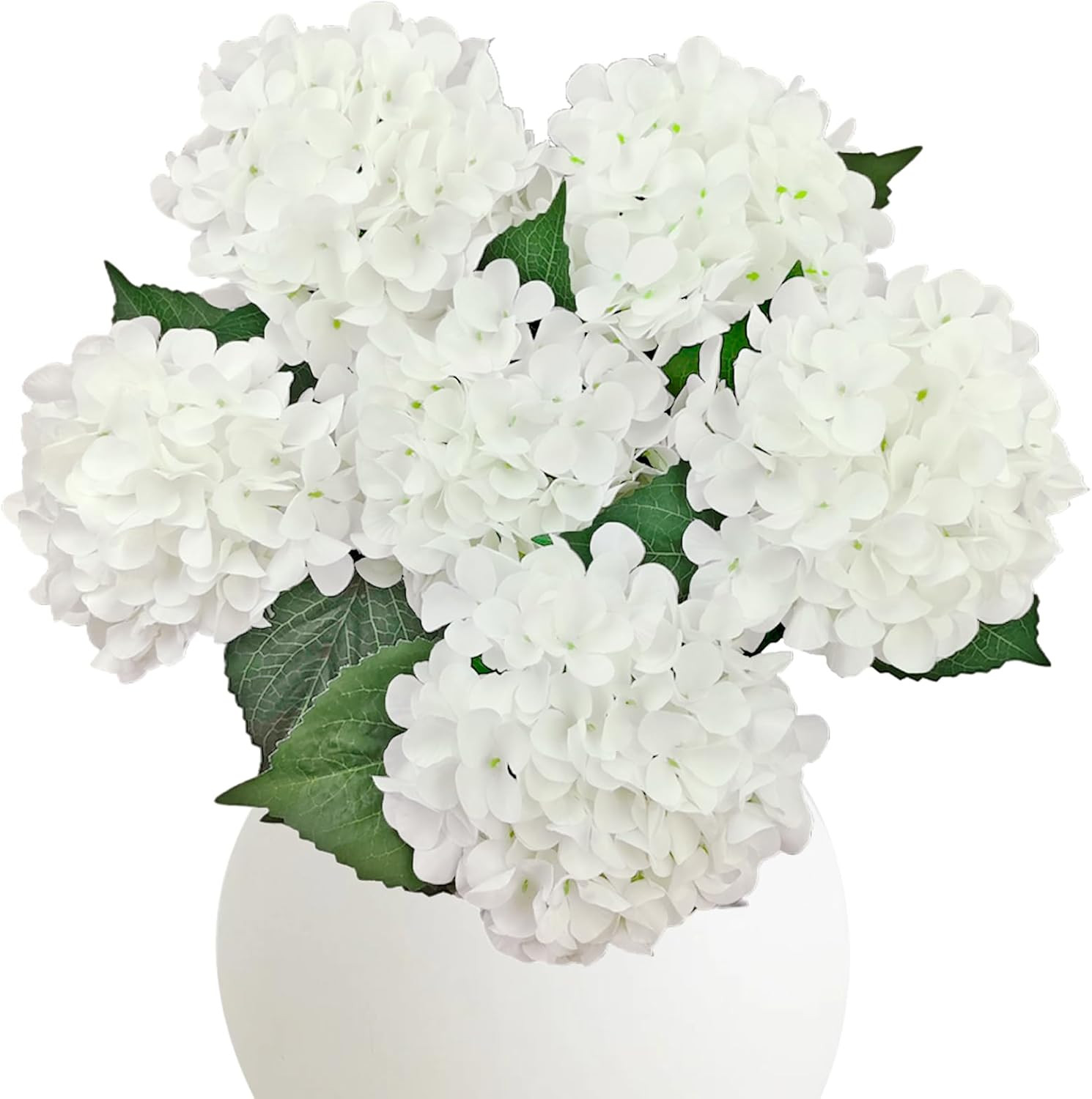 6PCS White Hydrangea Artificial Flowers, Bulk Silk Fake Flower with Stems, Faux