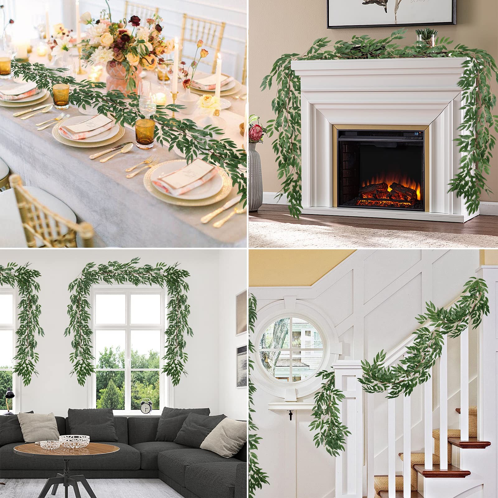 Artificial Willow Vine Garland 2Pcs, 5.7Ft Fake Hanging Ivy Plants, Rattan Decor