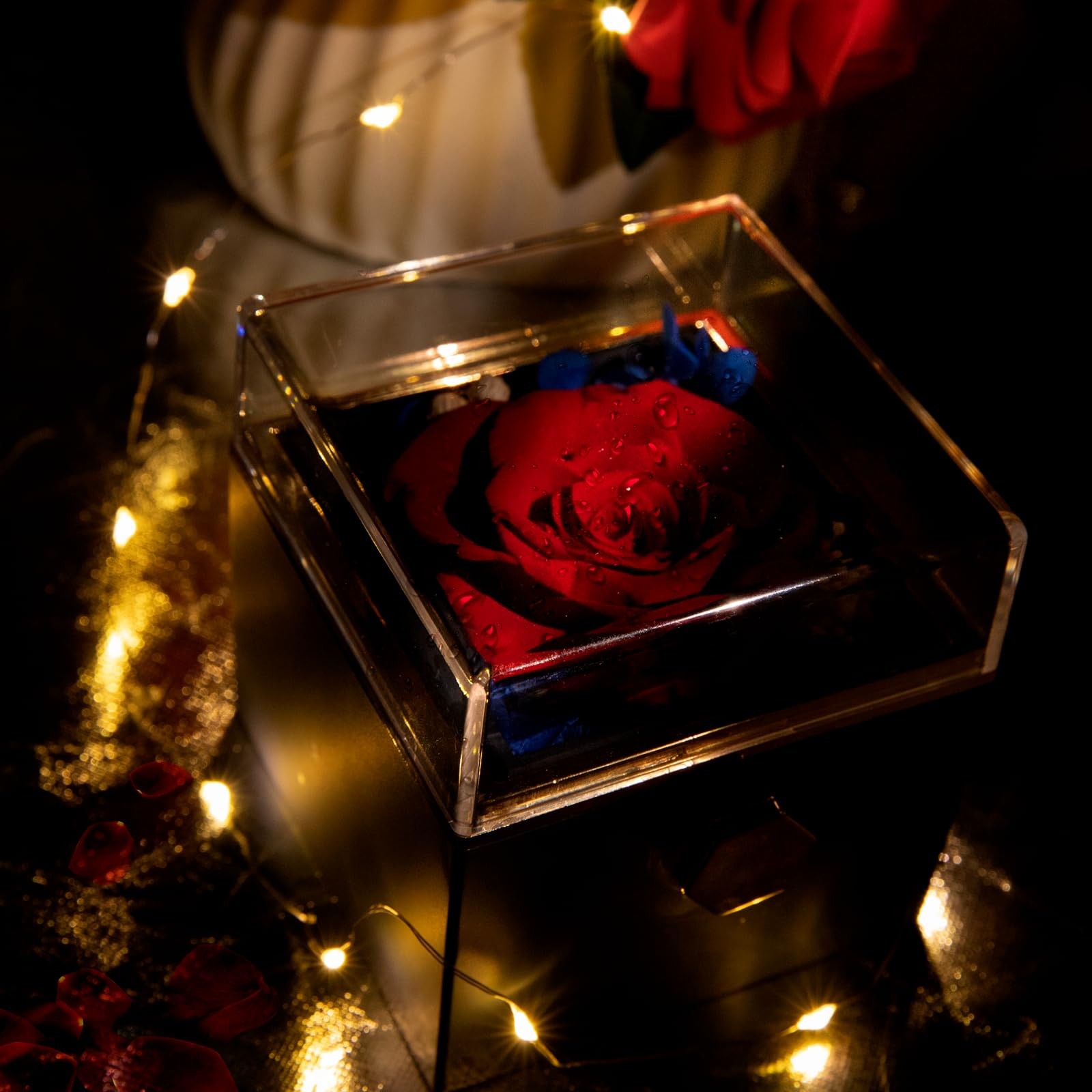 Preserved Real Red Forever Rose Rotating Box with I Love You Necklace 100 Lan…