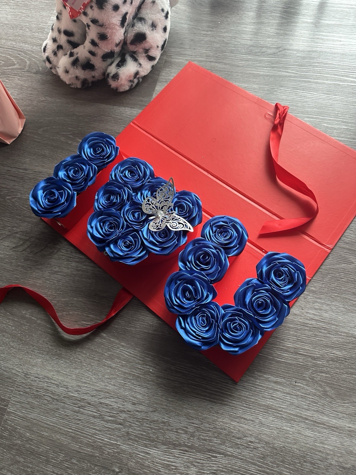I💙U Blue Rose Box with Butterflies and Roses