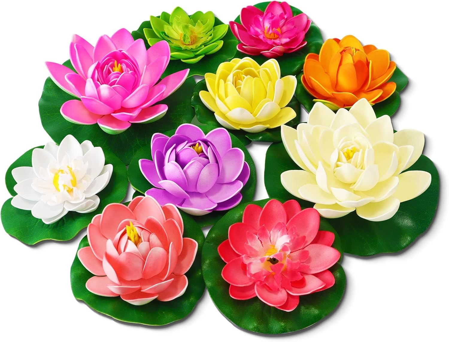Artificial Lotus Flowers Water Lilies for Pond Pool, 10 Pcs Realistic Floating F