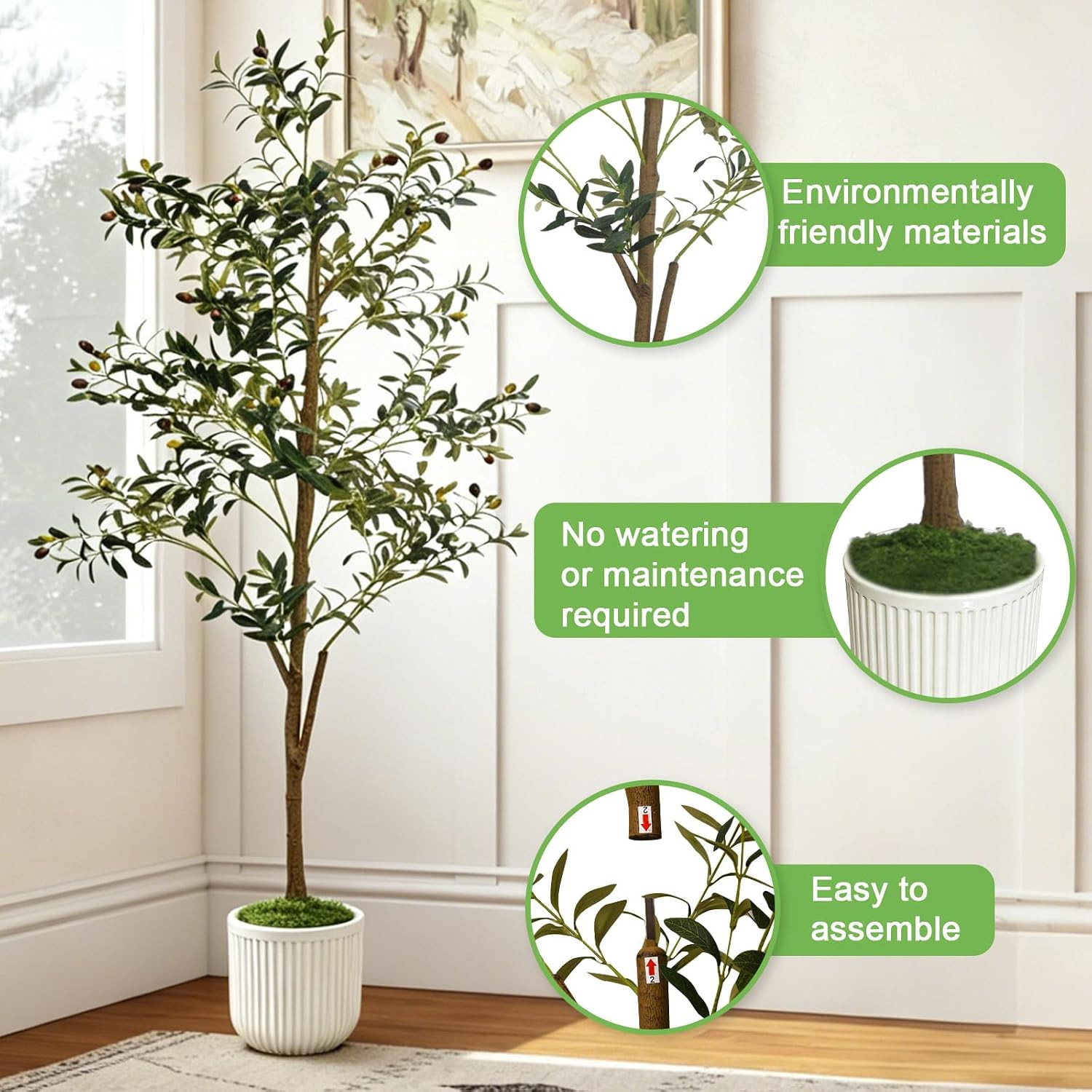 6FT Artificial Olive Tree – Large Indoor Artificial Plant Decor with Branches an