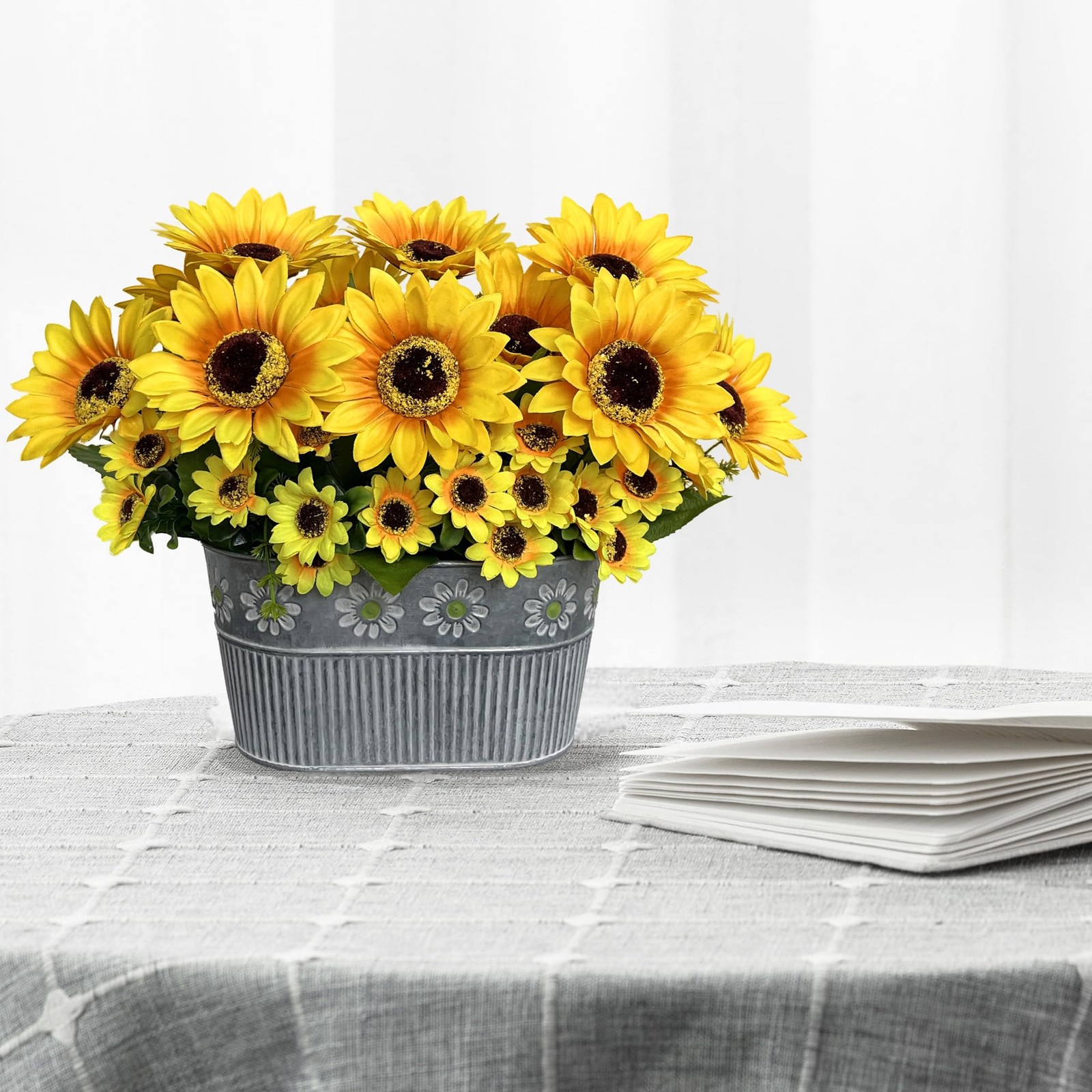 Artificial Sunflower Arrangement in Metal Basket – Realistic Faux Sunflower P…