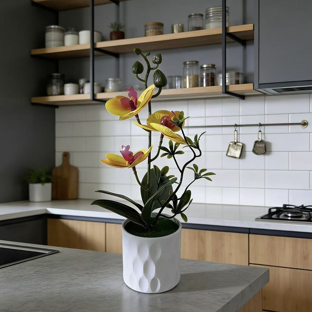 Realistic Fake Butterfly Orchid Plant in Pot for Indoor Office Home Decor