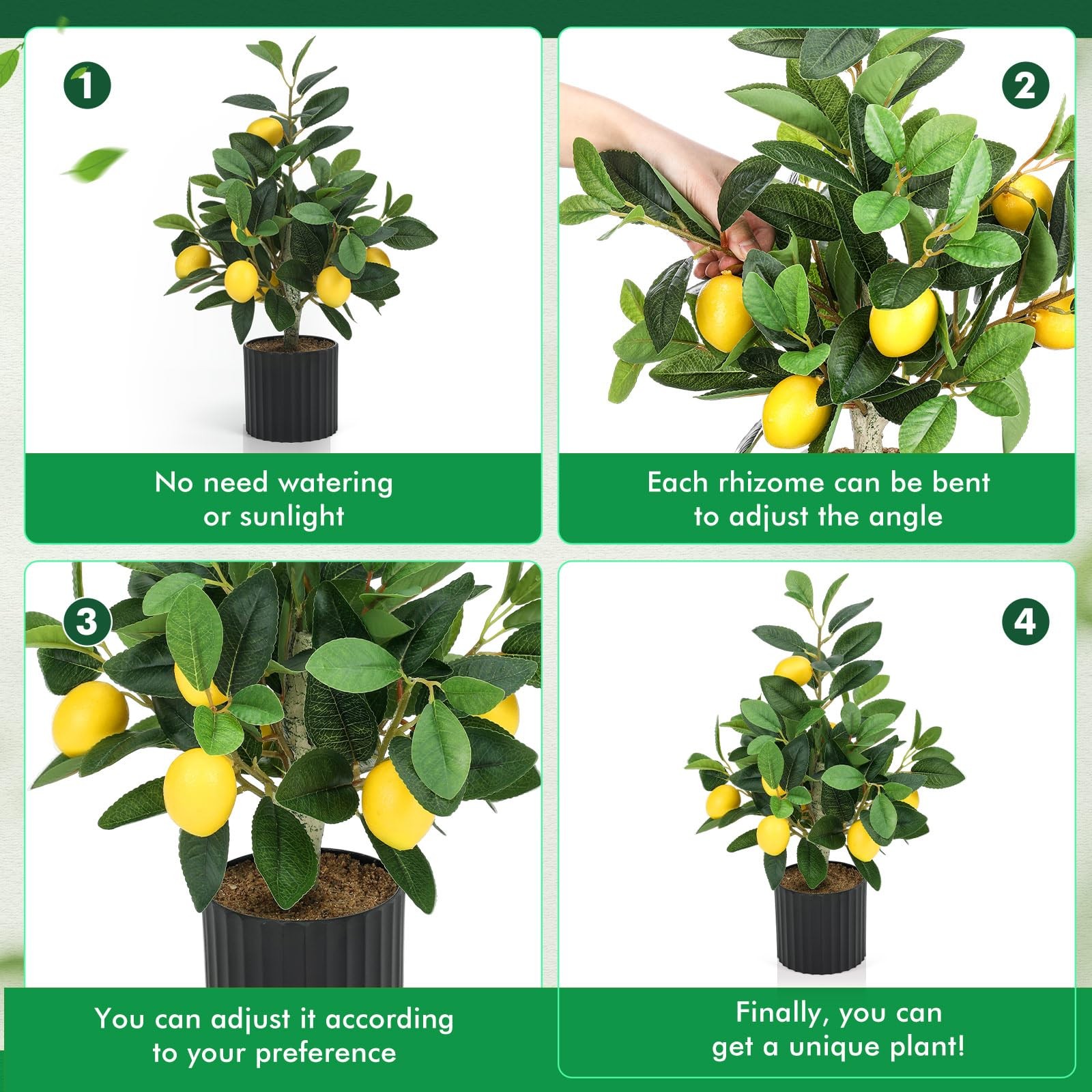 2 Pcs Artificial Lemon Tree 15.7 Inches Fake Artificial Potted Plants Faux Le…