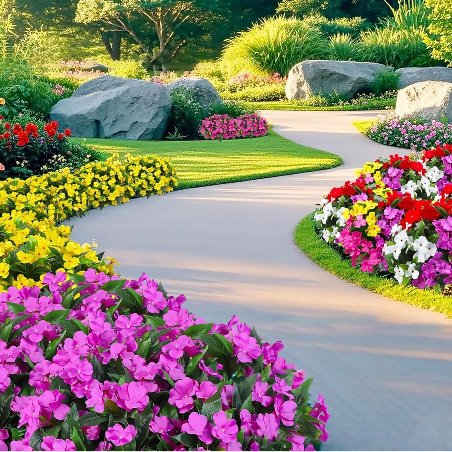 4 Pcs Artificial Impatiens Fake Flowers Bouquet for Outdoor Decor UV Resistan…