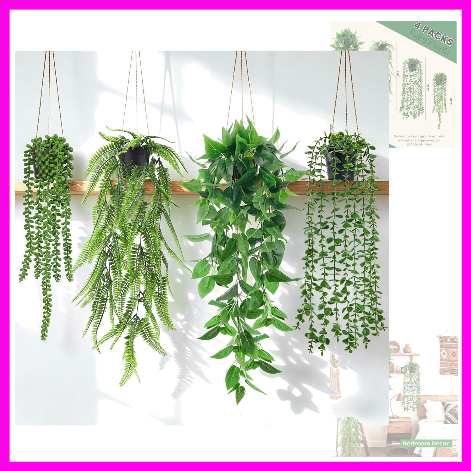4Pcs Fake Plants Hanging Artificial Ivy Vine Faux Eucalyptus Hanging Plants, …