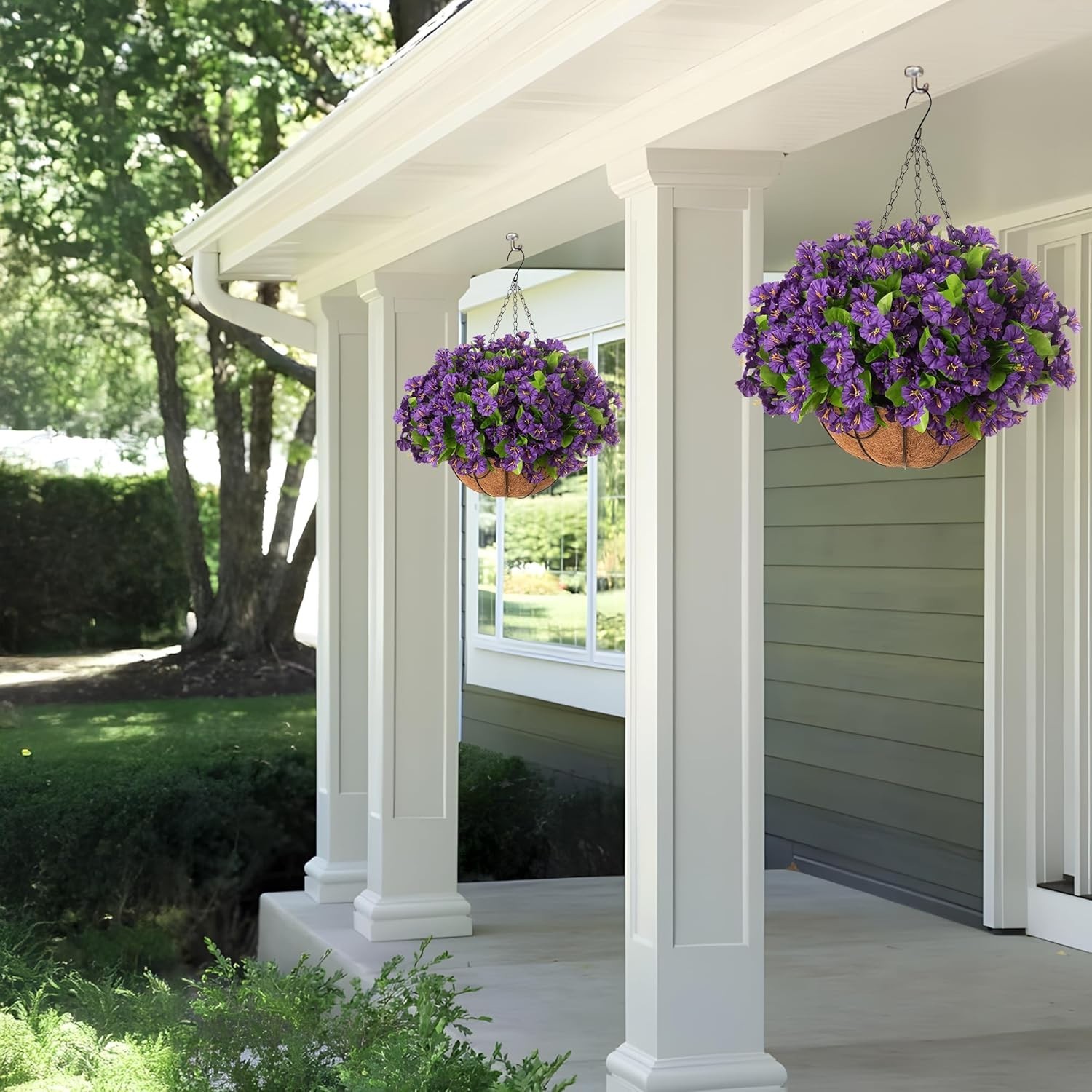 Faux Petunias Hanging Basket – Purple Flowers