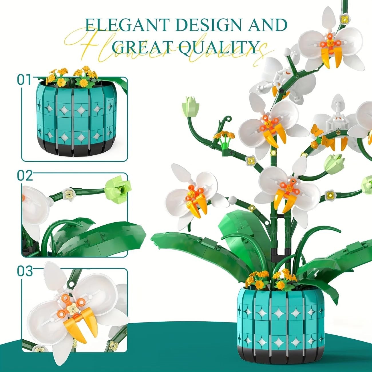 Orchid Flower Building Kit for Adults and Kids 986PCS, Orchid Bonsai Building