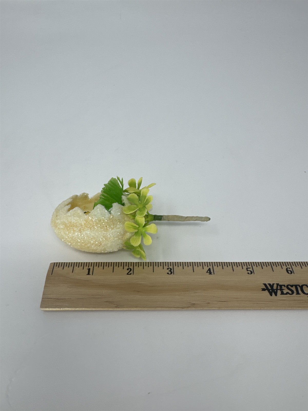 Vtg Easter Sugared Egg Diorama Floral Pick Flocked Chick Plastic Flower Spray 4″